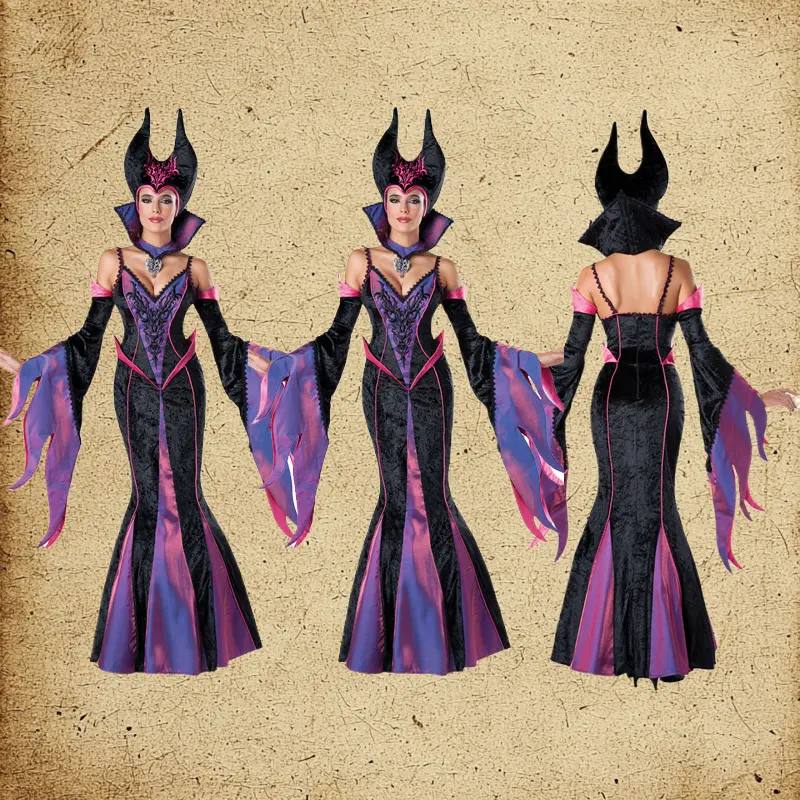 Sexy Maleficent Demon Witch Mage Uniform Cos Outfit For Halloween Role Play Activities