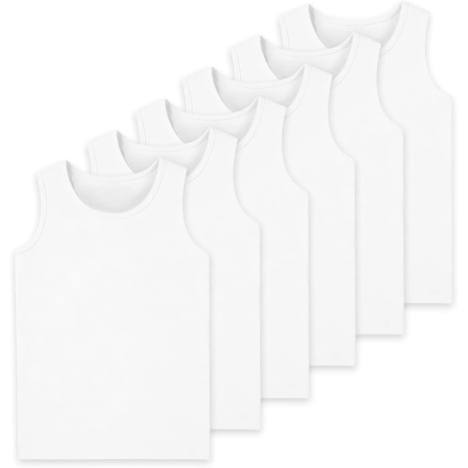 6-Pack 100% Cotton Boys Tank Tops Kids Sleeveless Undershirts for Age 2-16, Basic Casual Breathable Soft Toddler Youth Tank Tops Undershirts