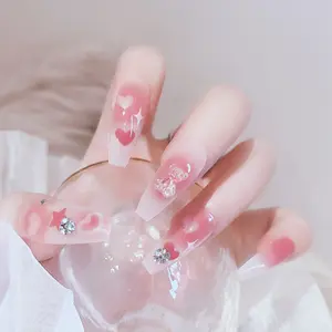 Wearable Finished Nails: Cute Long-Length Bear and Heart-Shaped Manicure, Detachable False Nails X75Nail Glue and Nail File Set Included Full Cover Fake Nails Coffin Press on Nails