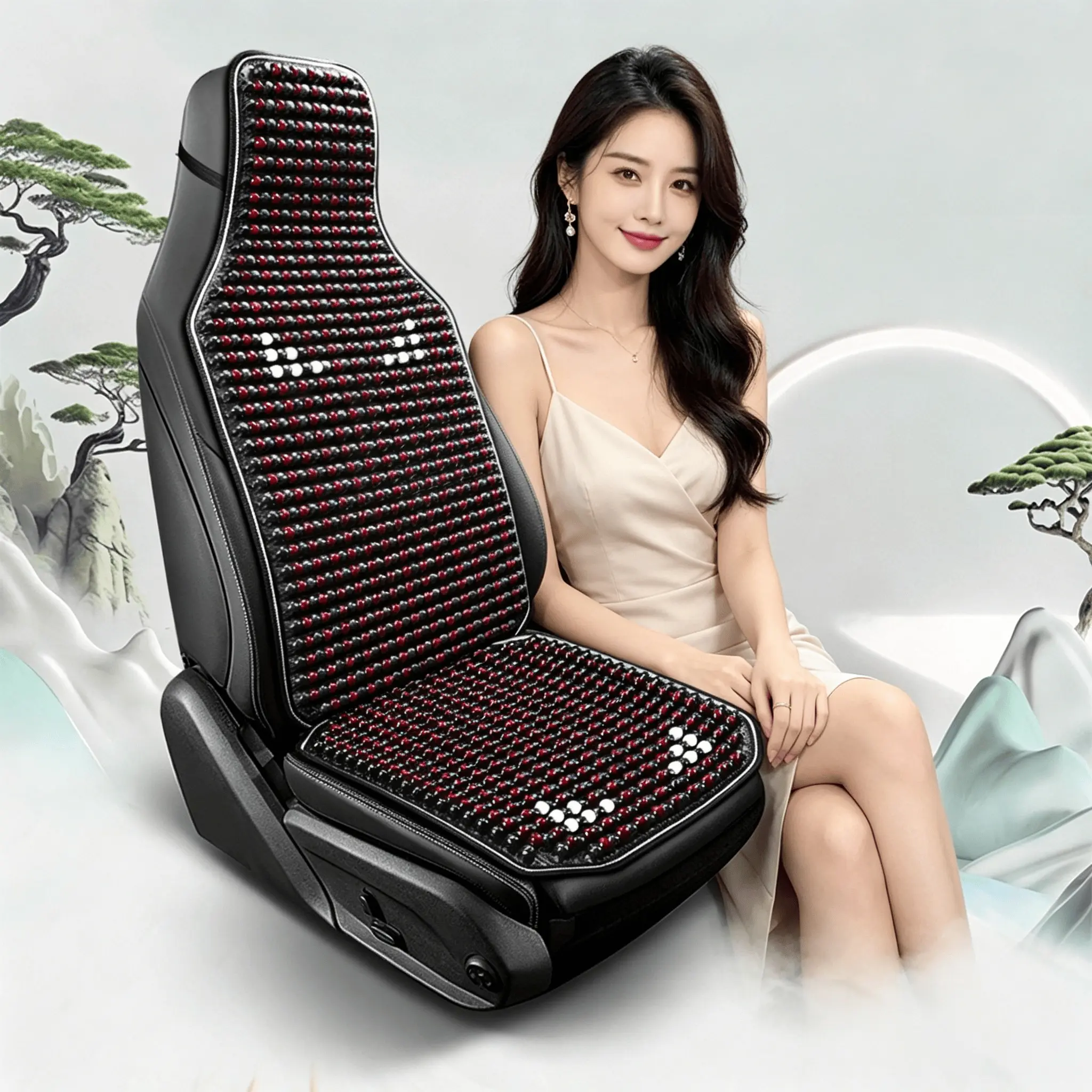 Car Seat Cushion for Front Single Seat, Automotive Interior Cushion, All-Season Small Monster Wood Beads, Cool Summer, Comfortable Breathable, Easy to Install, 4 Colors Available
