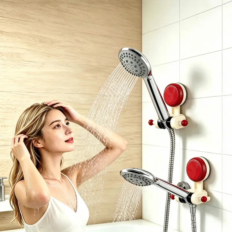 2pcs/4pcs Pump&Fix 45-Degree Adjustable Handheld Shower Head Holder Suction Cup Wall Mount Bracket, Tool-Free Installation, Strong Suction with Visual Indicator, Fits Most Shower Hoses, Cream Black/Cream Red Available,White