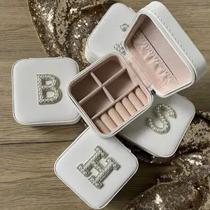 Pearl Initial A-Z white Jewelry Box Wedding Engagement bridal shower Bachelorette hen Party Bach Weekend Girls trip bride to be decoration present Bridesmaid maid of honor flower girl proposal Gift