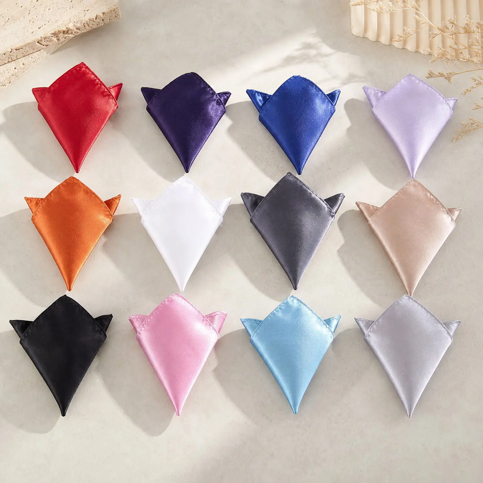 12 Pack Men's Satin Pocket Squares, 8.5 x 8.5 Inch Suit Handkerchiefs for Blazer, Tuxedo & Vest Pocket StylingGift