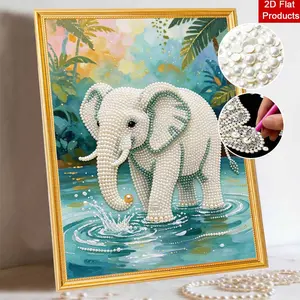 DIY Pearl Painting Kit, Frameless Elephant Design, Self-Stick Canvas with Tools, Home Wall Art, 3D Mosaic, Cross Stitch Set, Gift for Friends