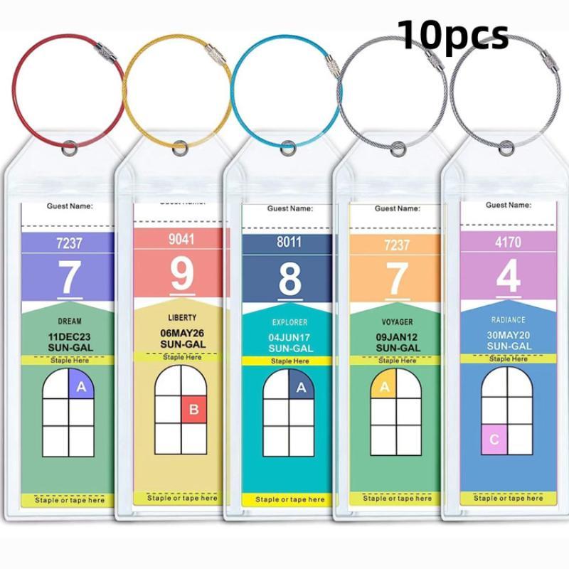 Clear Luggage Label Holder, 10pcs/set Waterproof Travel Luggage Tag Holder with Random Color Hanging Ring, for Identification Label, Travel Bag Label, Clear Visibility