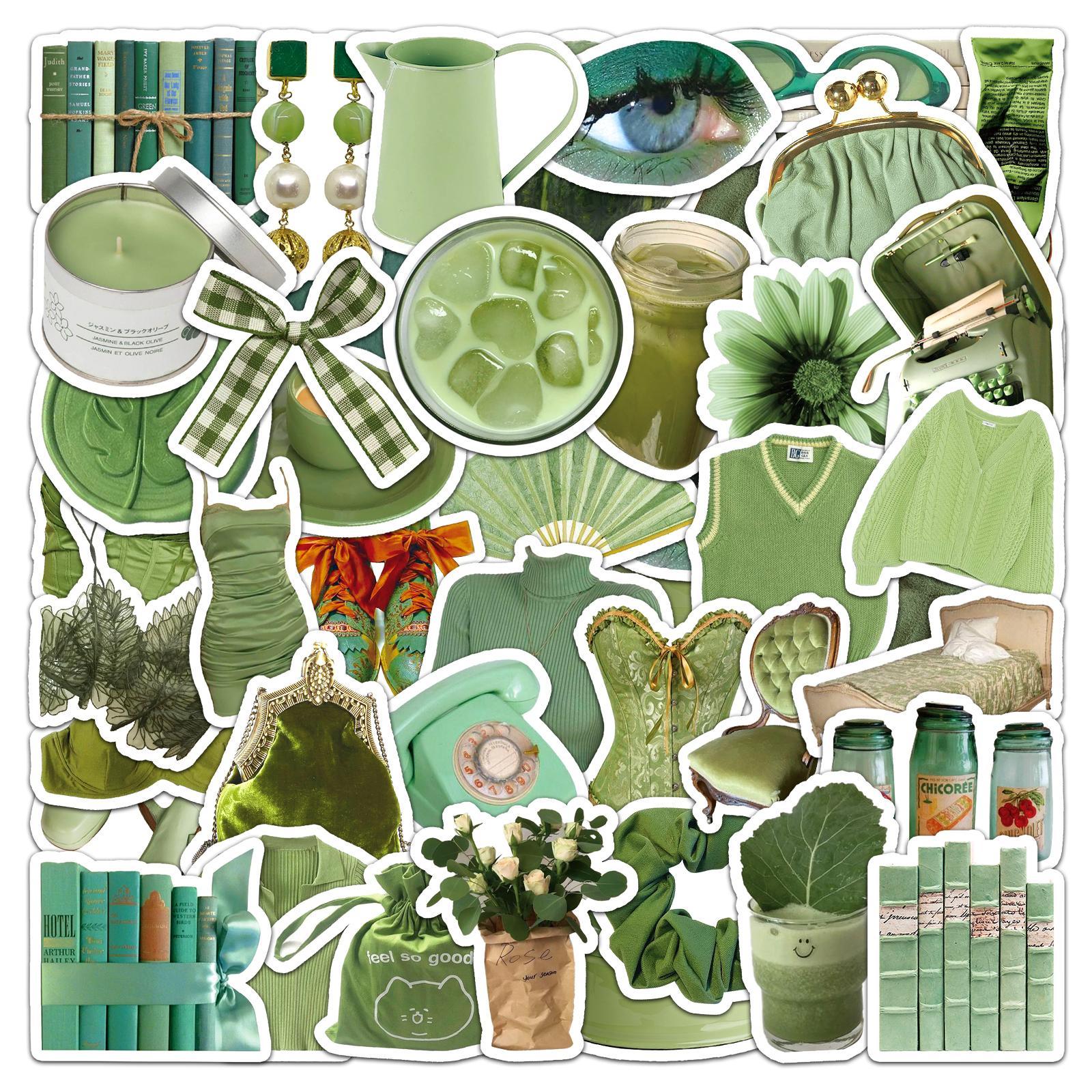 Green Theme Sticker, 50pcs/set DIY Decorative Sticker, Scrapbooking & Stamping Supplies for Journal Making, Gift Wrapping, Greeting Card