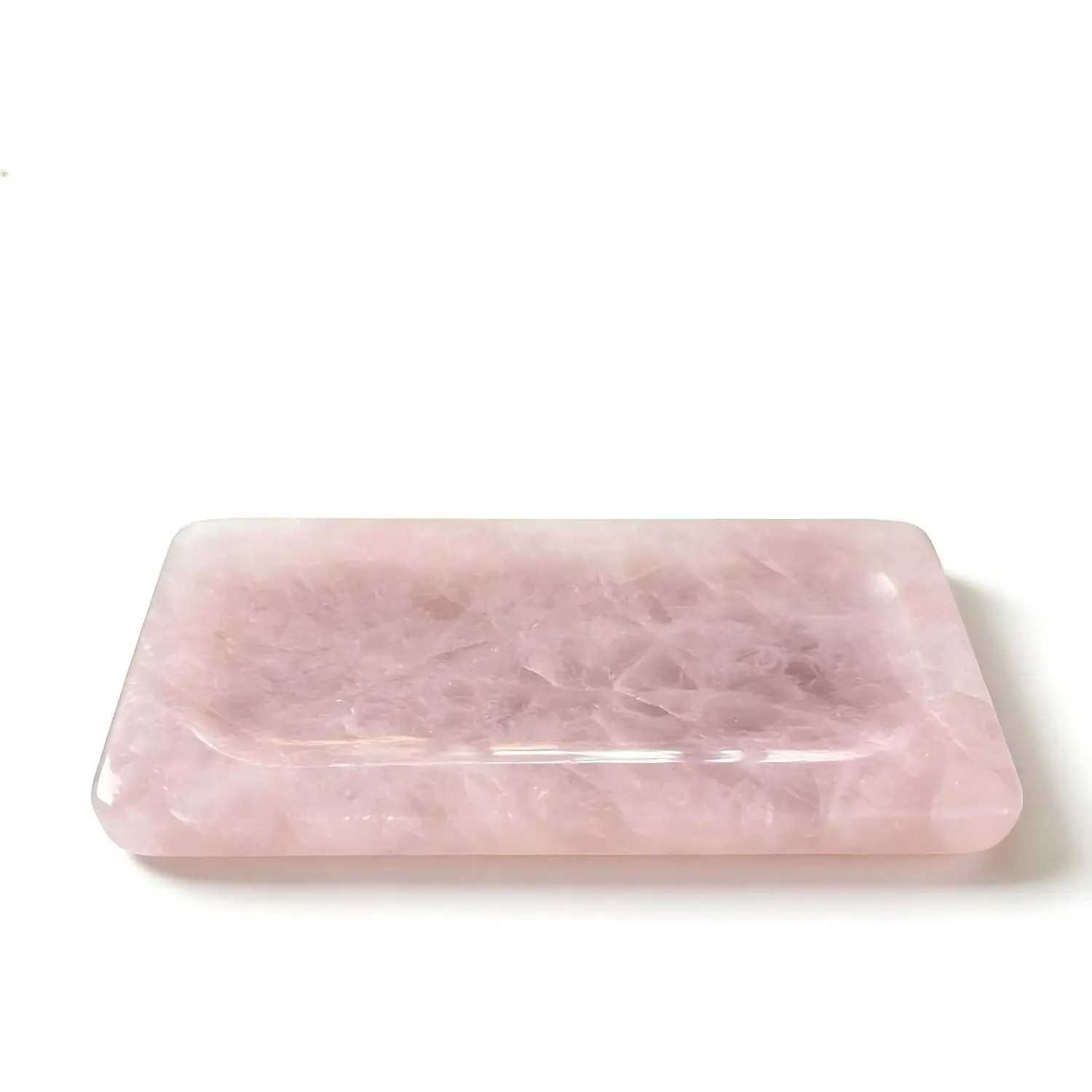 Large Natural Rose Quartz Crystal Tray - 9.8" Pink Stone Jewelry Dish & Aesthetic Cosmetic Organizer - Luxury Decorative Catchall for Vanity, Bathroom, Nightstand Decor