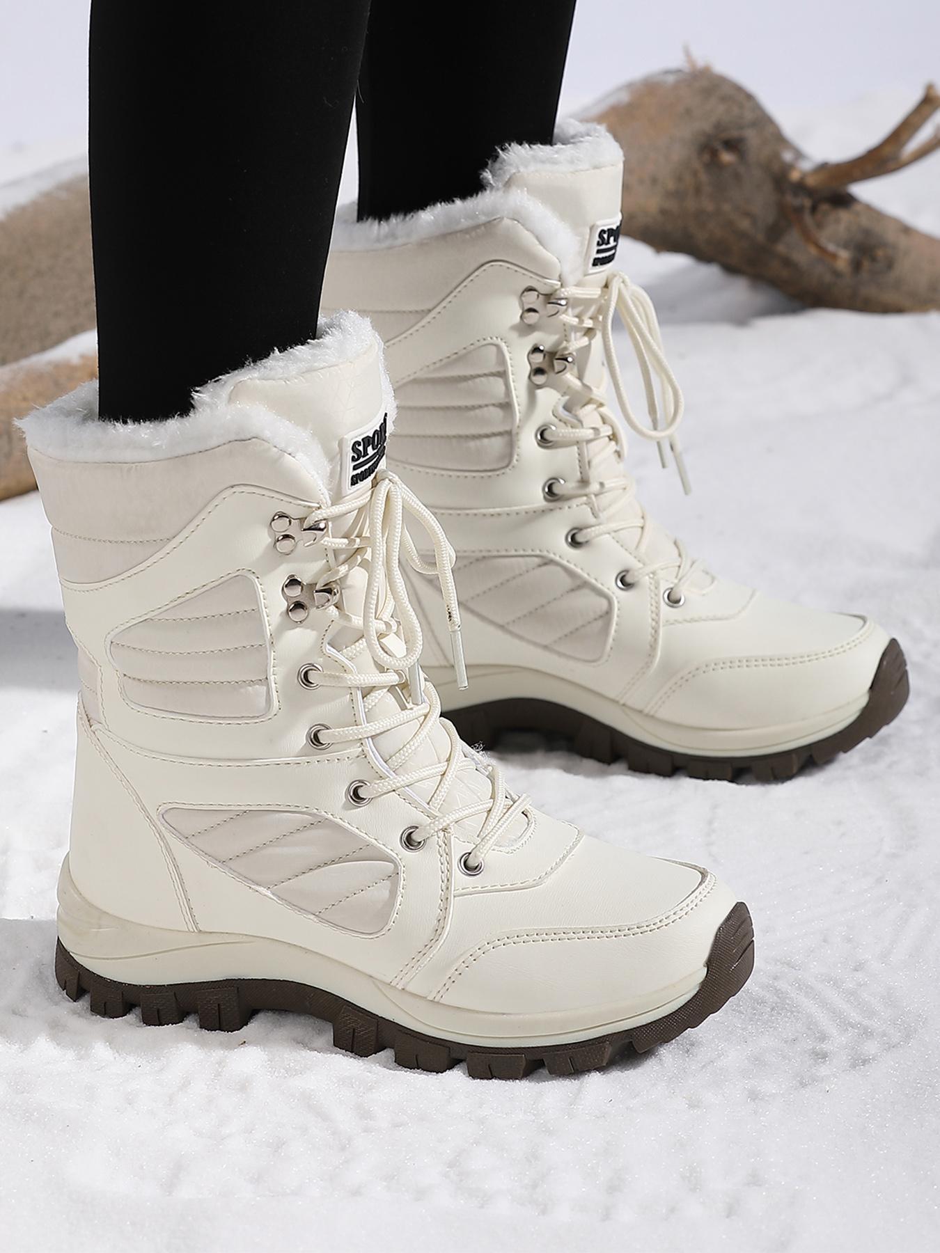 Women's Solid Color Plush Lined Thick-Soled Lace Up Snow Boots Winter Booties, Thermal Warm Casual Sporty Comfortable Outdoor Sports Boots for Fall & Winter, Female All-match Round Toe Shoes for Daily Wear