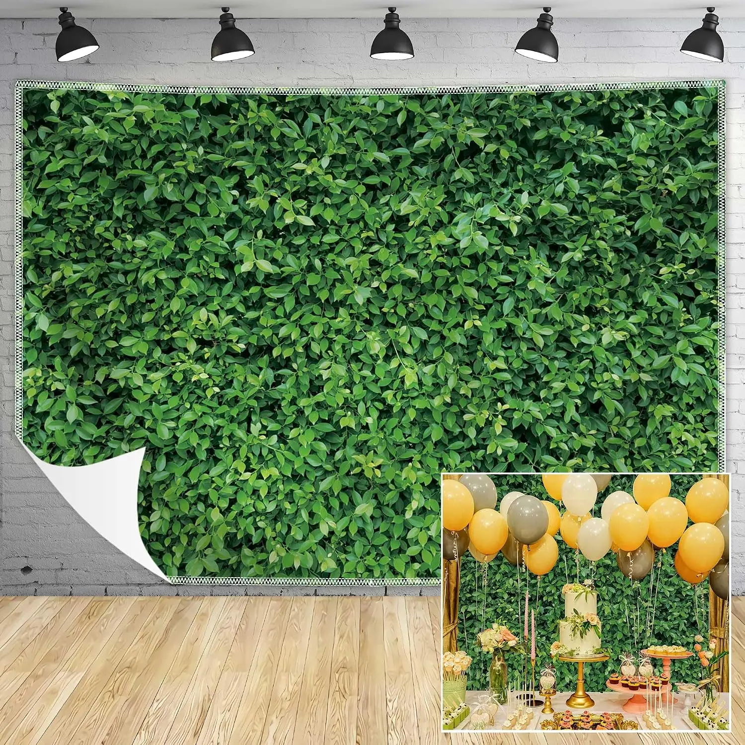 7x5 ft Polyester Green Leaves Photography Backdrop - Nature Greenery Soft Fabric Wall Banner for Birthday Decor, Photo Booths, Wedding & Baby Shower Themed Events