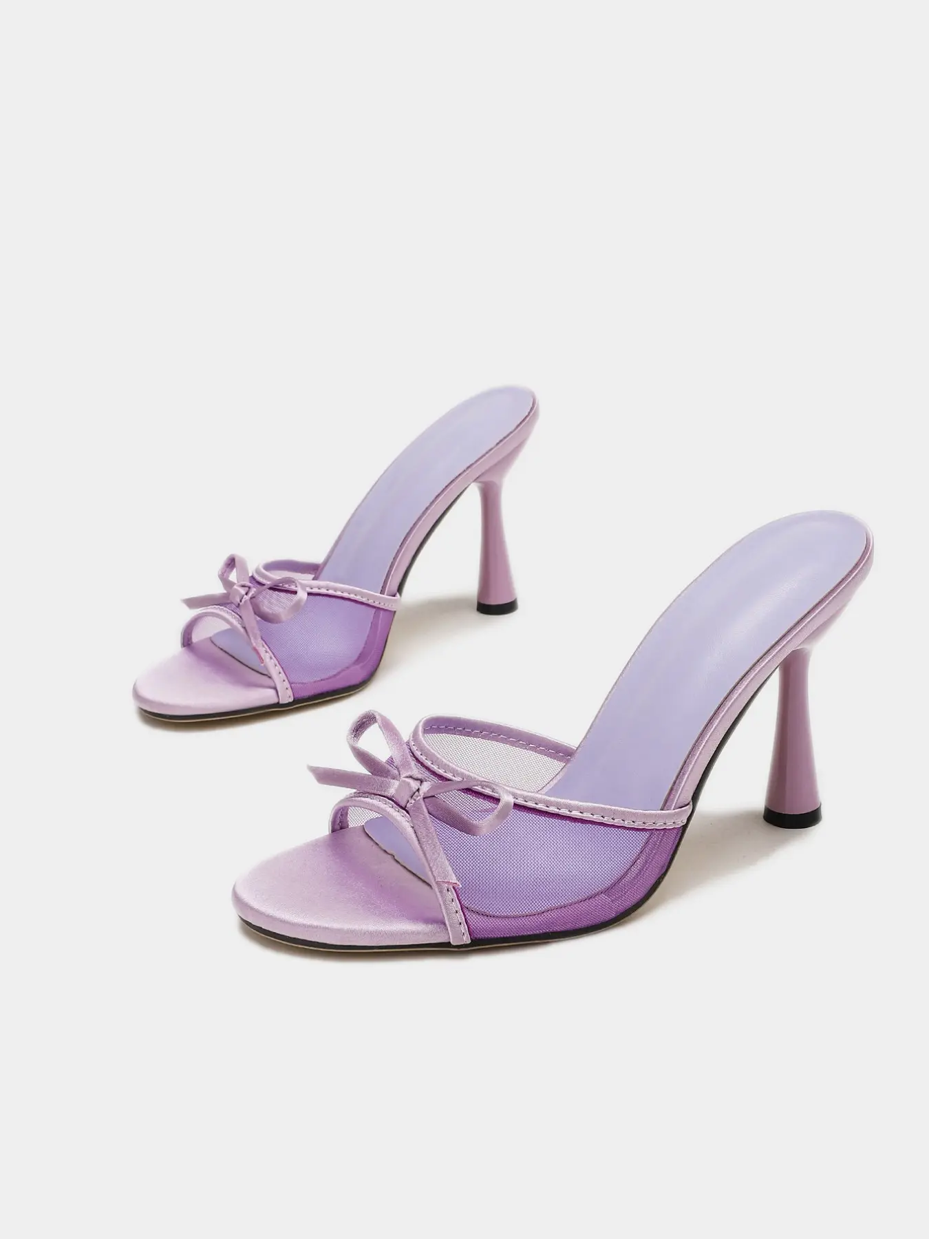 Music festival essential: Satin mesh high-heeled mules - open-toe satin bow, retro Y2K party shoes, perfect for music festivals & summer parties (multiple colors available).