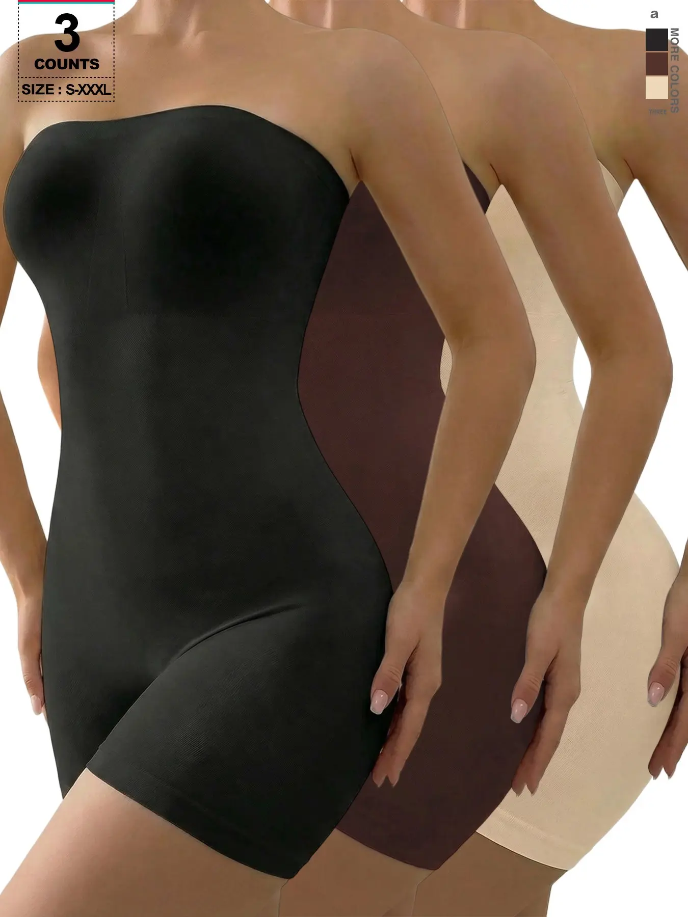 Strapless Tube Top Shapewear Bodysuit, Bust Gathering, Waist Curve Shaping, Butt Lifting, Suitable Under Off-Shoulder Dresses, Casual Style