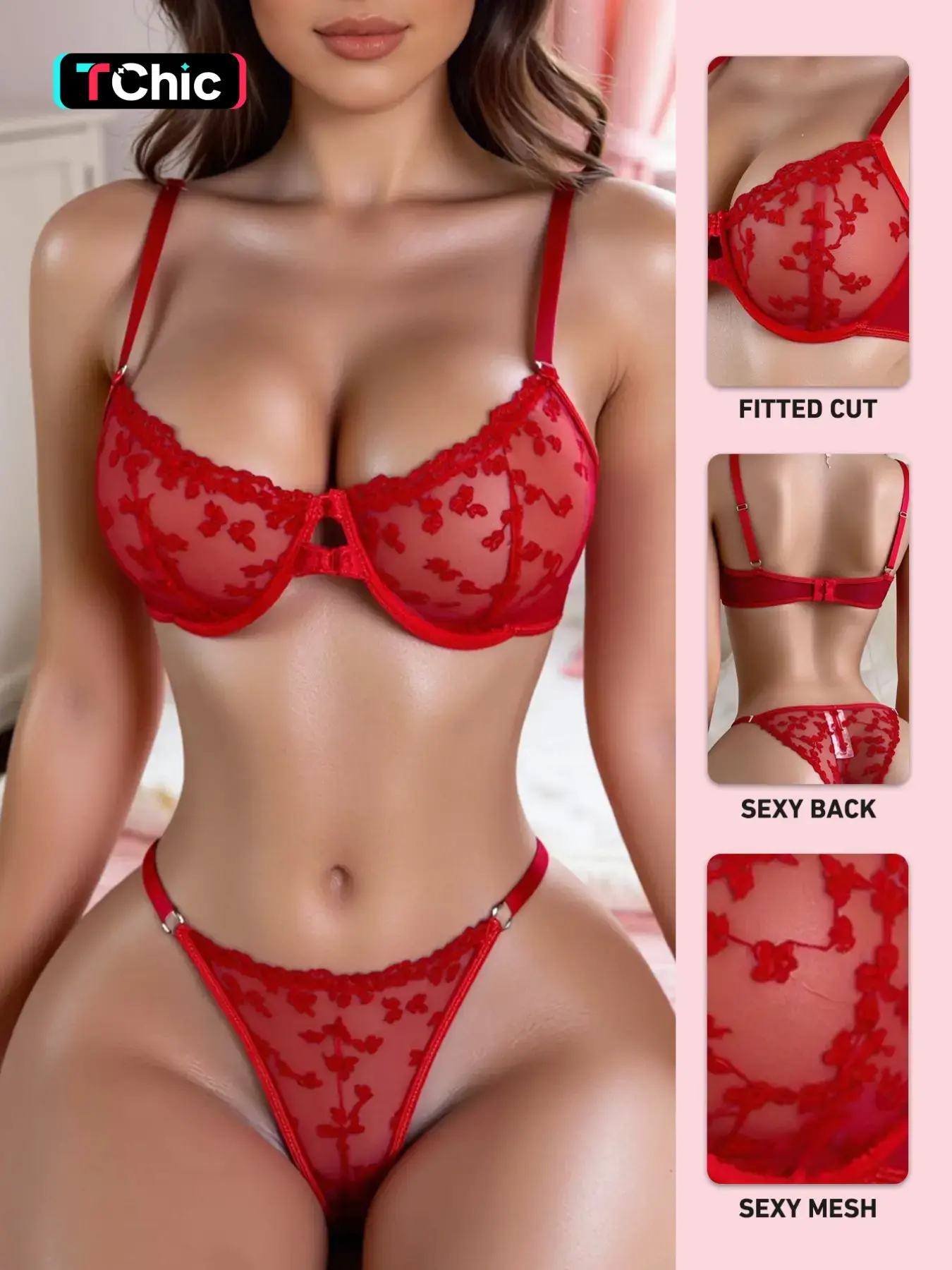 Women's Romantic Heart Print Lingerie Set Bra, Soft Fabric, Perfect for Romantic Nights and Special Occasions, Valentine's Day Gift Choice