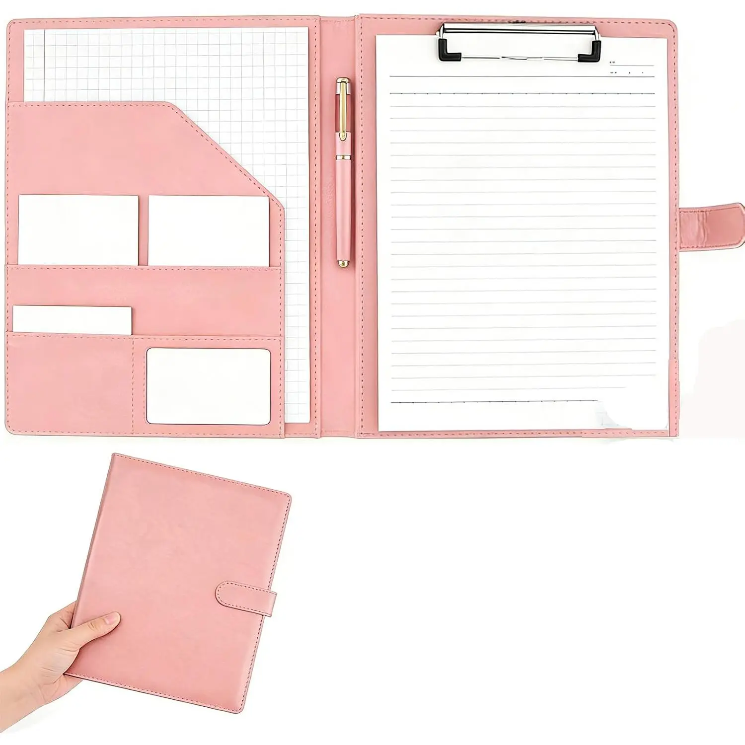 Professional Padfolio with Clipboard, Faux Leather Portfolio Folder Binder, Legal Pad Holder for A4 Letter Size Notepad, Resume, Writing Pad, Ideal Organizer for Business Office Conference()