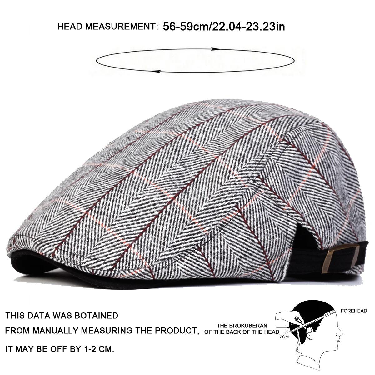 Men Retro Herringbone Grid Newsboy Caps British Painters Hats Side Buckle Adjustable Flat Cap Hip Hop Berets