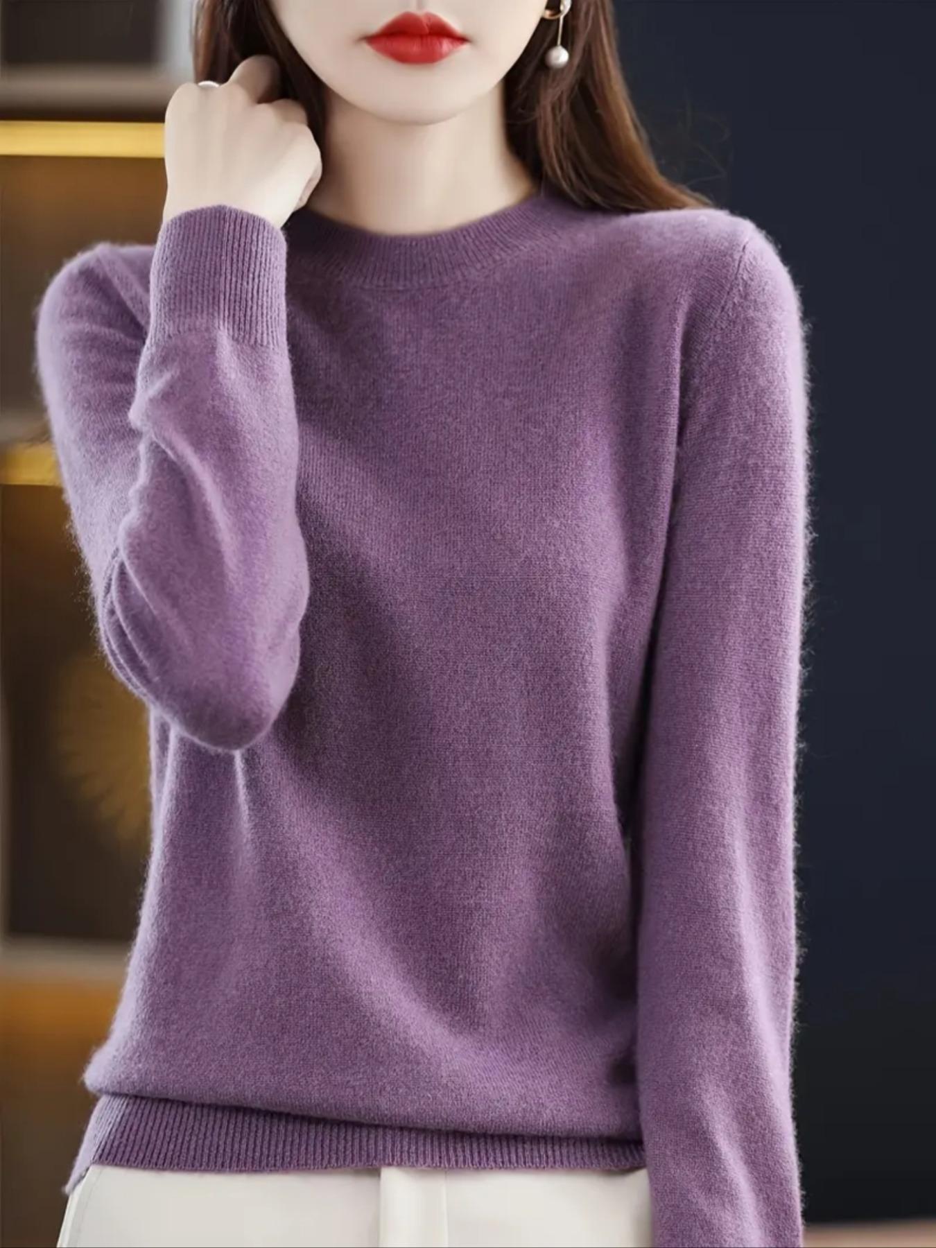 Women's Plain Round Neck Sweater, Casual Fit Long Sleeve Crew Neck Jumper for Fall & Winter, Fashion Ladies' Knitwear for Daily Wear