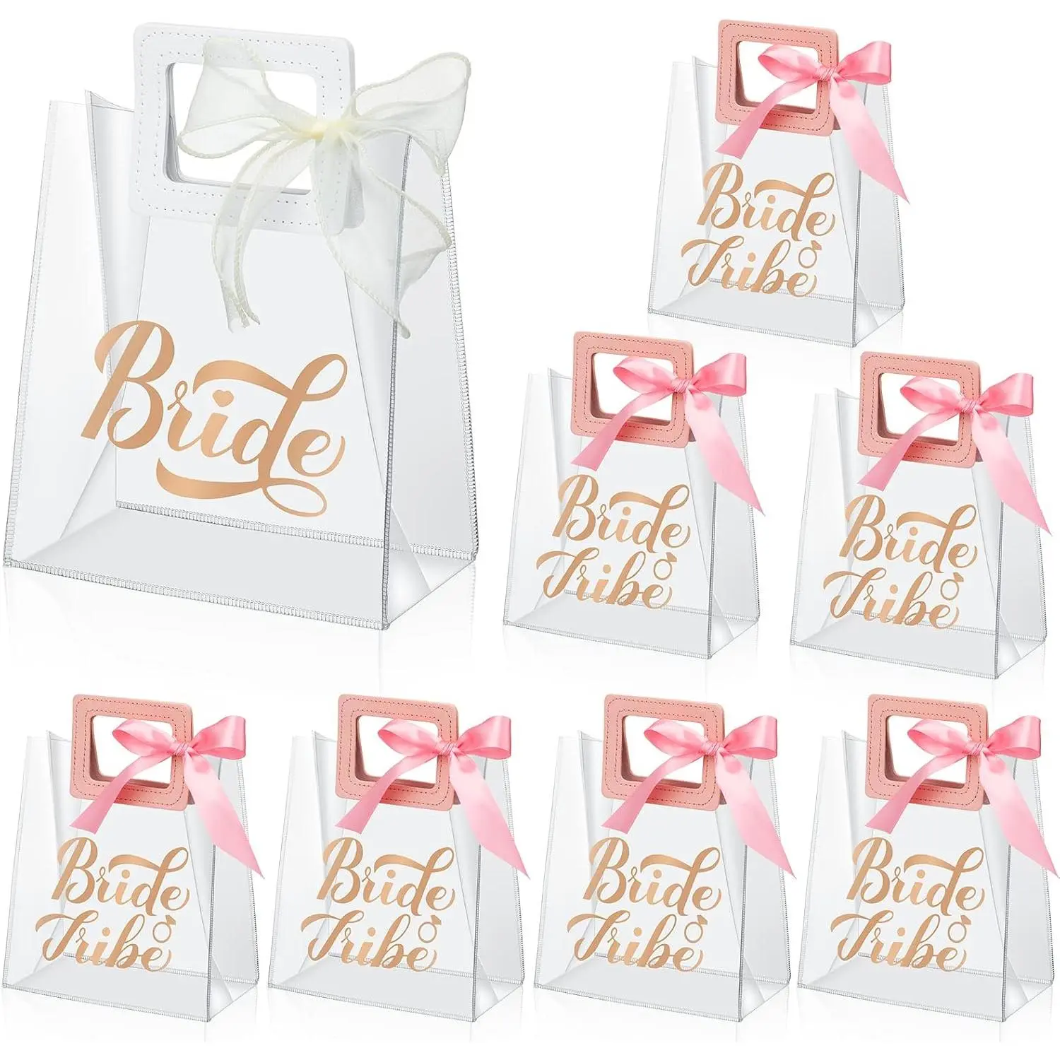 8 count Bridesmaid  Bags Bachelorette Party Favors PVC Wedding Bachelorette  Bags with Handles Large Clear Bride  Pouches, 1 Bride 7 Bridesmaid for Shower(Rectangle Style)