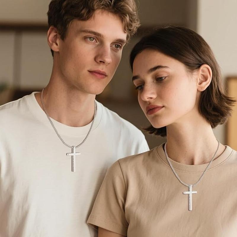 Cross Necklace for Men , Mens Necklace Waterproof Cross Pendant, Silver Chain Confirmation Gift for Him, Christian Catholic, Philippians 4:13 Christian Cross Stainless Steel Necklaces for Men I Can Do All Things