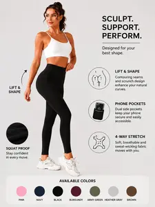 Women's High Waist Tummy Control Tight Pants, Seamless Workout Yoga Pants, Soft Stretch Anti-Slip, Ideal for Running, Training, Fitness, Casual Wear