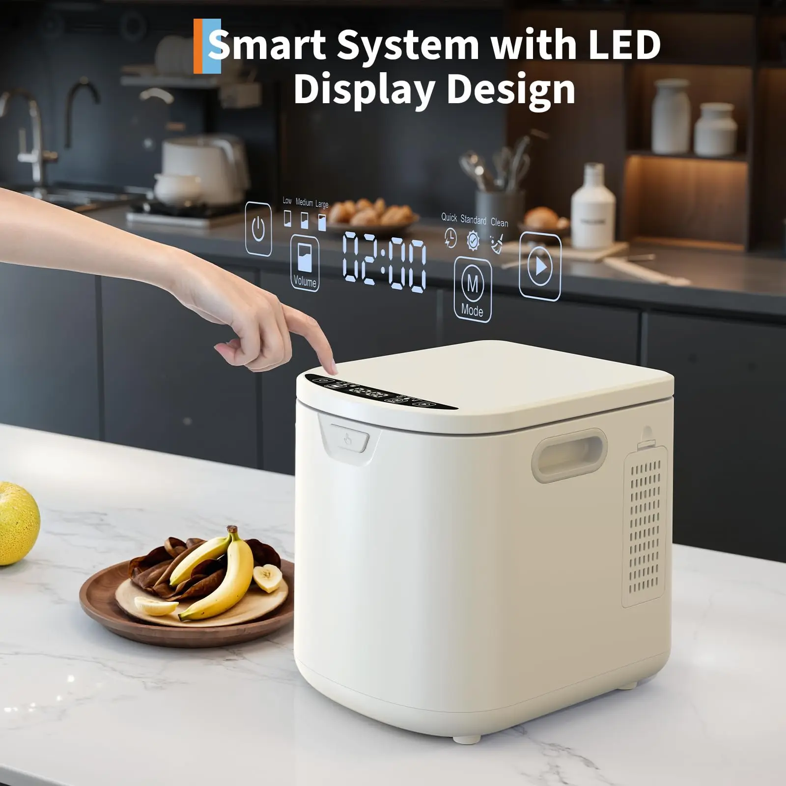 Electric Kitchen Composter, Compact Countertop Design, Odorless Operation & LED Display, Auto-Cleaning, Dual Deodorization with 3 Composting Modes Low Noise Food Waste Bin, 3.5L