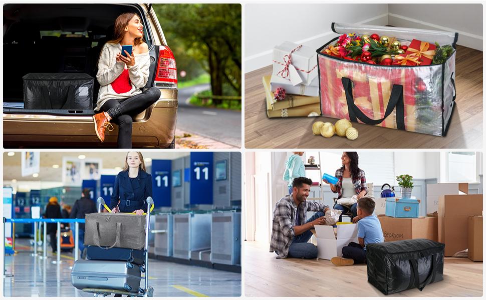Oversized Moving Bags or Storage Bag – Large Moving Boxes with Backpack Straps, Zippers & Handles – Heavy-Duty Packing Bags for Moving, College Dorm, Christmas Decorations