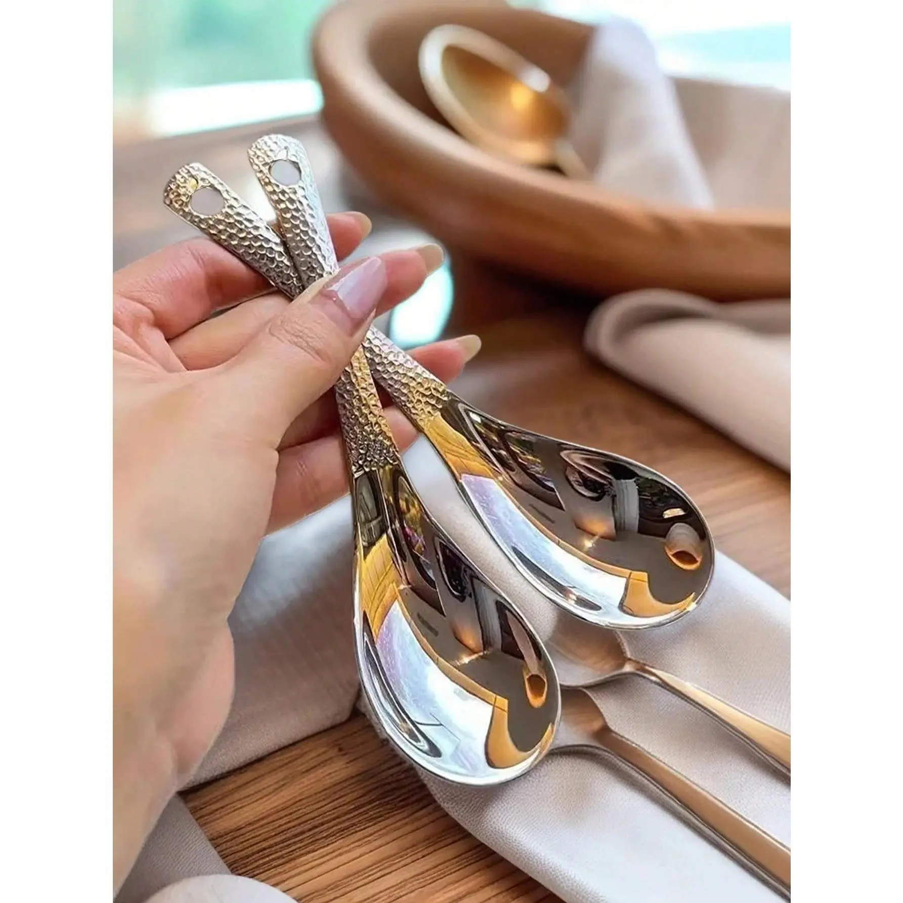 6 Pack Hammered Stainless Steel Soup Spoons Set – Elegant & Durable Premium Quality Kitchenware for Dining