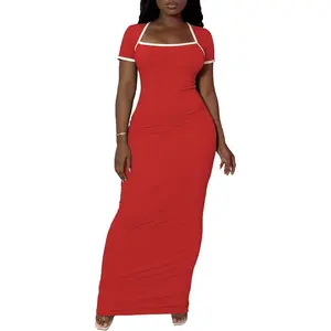 Women Summer Long Dress Casual Sexy Slim Short Sleeve Bodycon Maxi Dresses for Women