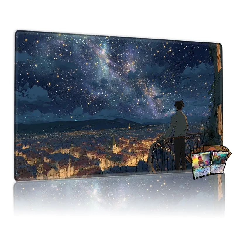 Galaxy Night City MTG Playmat - 12x24inch Non-Slip TCG Game Mat, Suitable for Family Gathering & Party, Ideal Gift for Card Game Enthusiasts