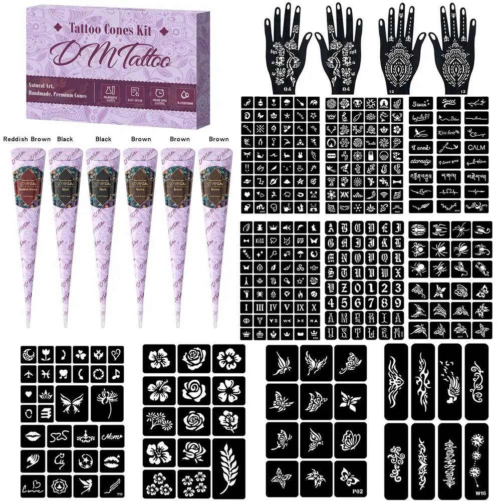 Hollow tattoo stencil set for men and women. Easy to use for hand painting. Waterproof and long-lasting, perfect for DIY unique small tattoos and body decoration, Handmade Art, Cones