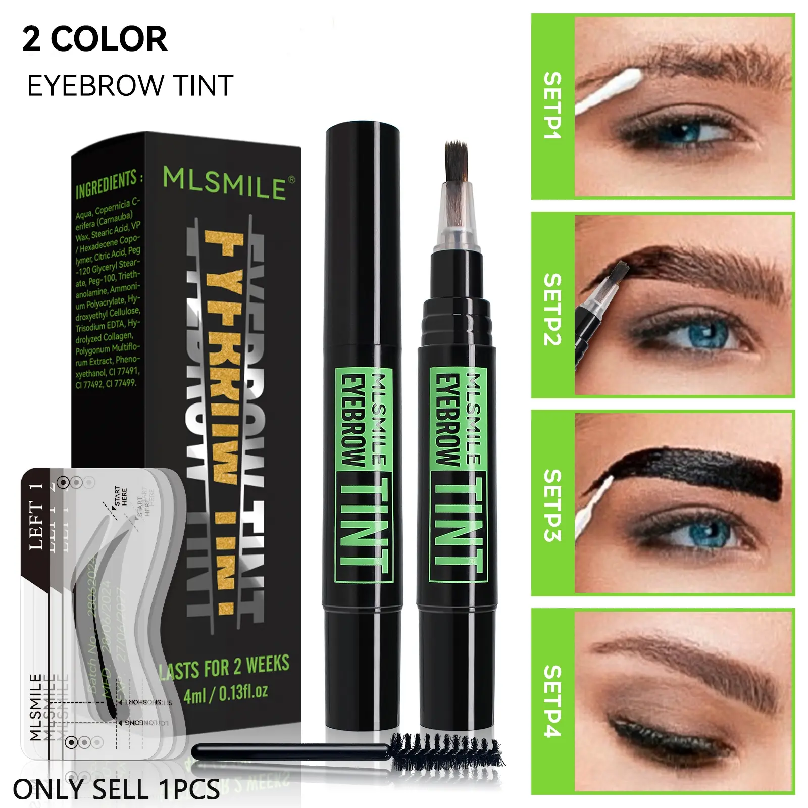 Long Last Eyebrow Tint Mascara, Semi Permanent Brow Stain, Waterproof Sweatproof Smudge Proof, Buildable Pigment, Natural Full Eyebrow Look, Last Up To 2 Weeks, Easy DIY Brow Makeup for Daily Use