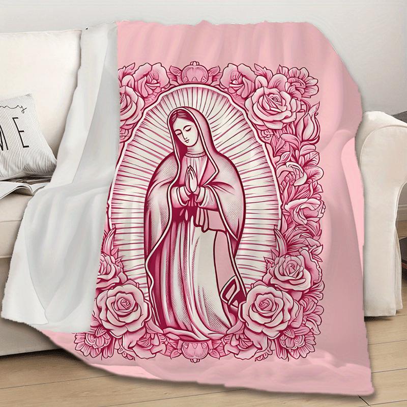 1 Piece Cozy Pink Virgin Mary Blanket-Super Soft Velvet with Floral Pattern, Perfect Gift for Mom, Grandma, Birthday and Valentine's Day, Perfect for Sofa, Bed, Travel and Living Room, multifunctional Blanket | Floral Blanket | Plush Texture,Meditation 1 Piece Cozy Pink Virgin Mary Blanket-Super Soft Velvet with Floral Pattern, Perfect Gift for Mom, Grandma, Birthday and Valentine's Day, Perfect for Sofa, Bed, Travel and Living Room, multifunctional Blanket | Floral Blanket | Plush Texture,Meditation