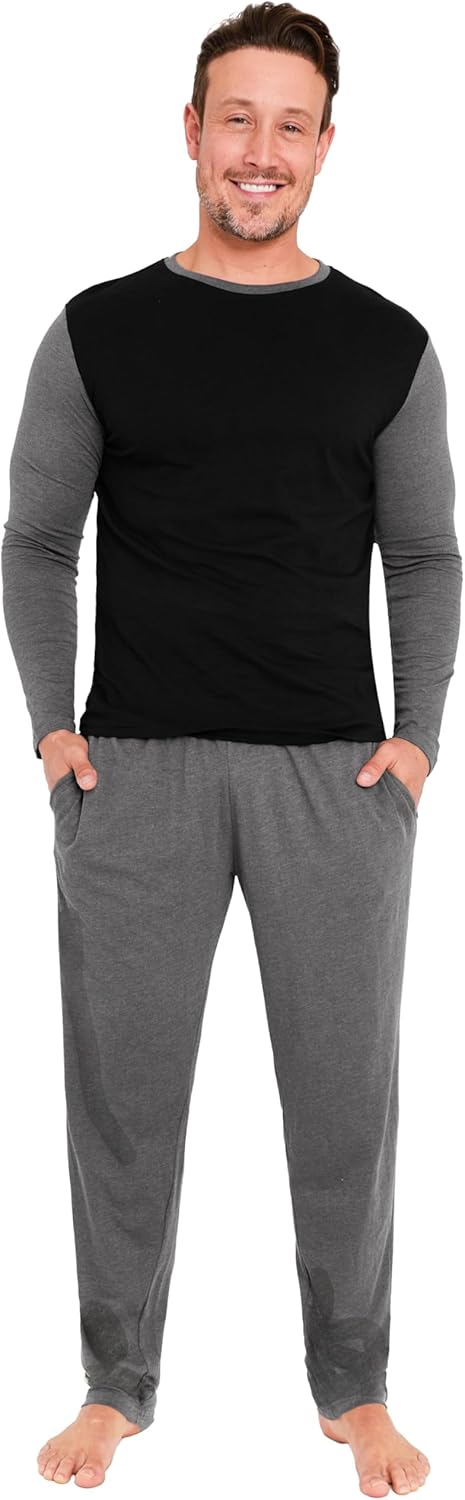 Mens Pajama Set, Soft Long Sleeve Loungewear for Men & Teens