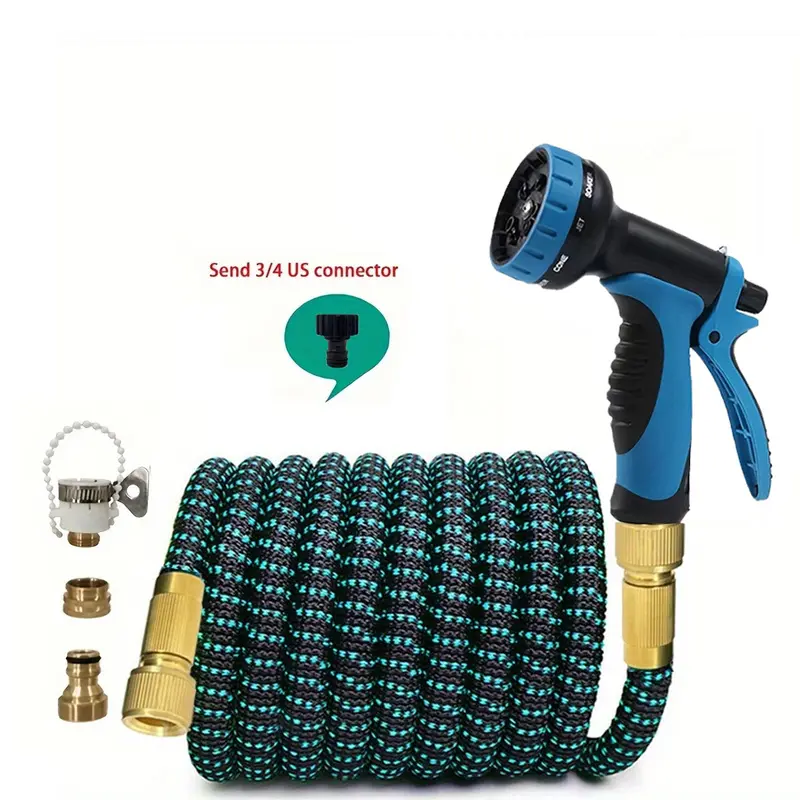 3X Stretch Expandable Water Hose Heavy Duty Flexible Garden Hose Multi-Pattern High Pressure Spray Gun With US Quick Connect Faucet Connectors Household Outdoor Cleaning Tool Set
