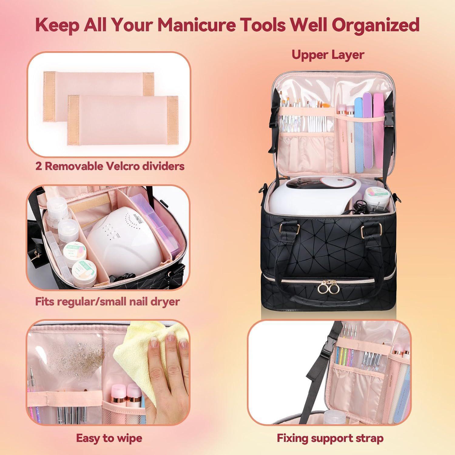 Large Capacity Makeup Bag, 3 Layer Detachable Makeup Case, Nail Polish Storage Bag, Makeup Organizer, Cosmetic Storage Bag, Makeup Tools Organizer