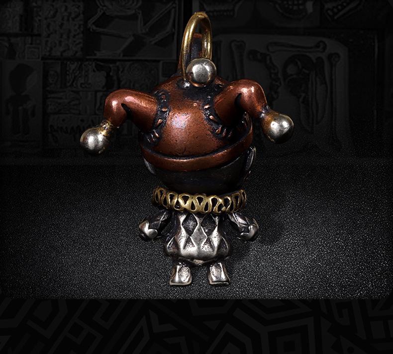 Dark Style Clown Doll Pendant Necklace Vintage Distressed Copper Punk Trendy Toy Edgy Streetwear Unisex Dark Aesthetic Accessory D-019 60cm Box Chain