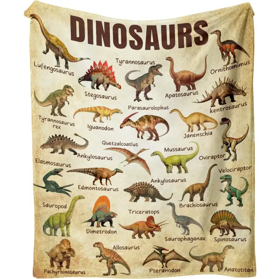 Dinosaur Kids Flannel Throw Blanket, Soft Plush Jurassic Dino Blanket for Bedroom Sofa Bed, Educational Gift for Boys Girls