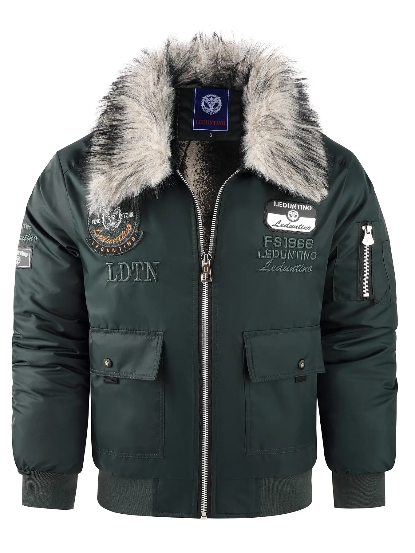Warm Faux Fur Collar Pilot Jacket, Badge Embroidery Streetwear Baseball Shirt, Cozy Outerwear for Casual Style, Perfect for Daily Wear