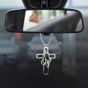 Stainless Steel Cross / Religious Prayer Jewelry for Believers, Durable Titanium Alloy / Easy-to-Hang Vehicle Accessory, Elegant Design with Intricate Cross & Flame Motif / Car Decoration, Intricate Cross Design, Durable Metal