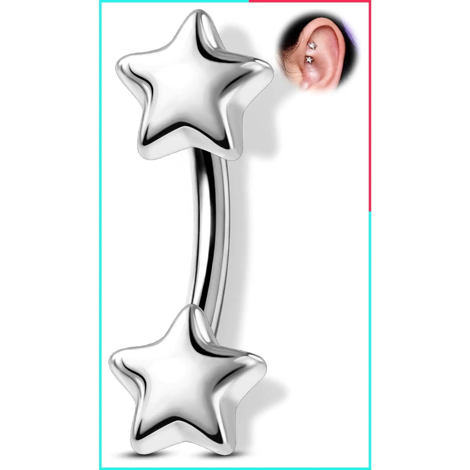 16G 316L Surgical Steel Double-Ended Star Rook Piercing Jewelry, Gold/Black Minimalist Eyebrow Ring Earring, 6mm/8mm