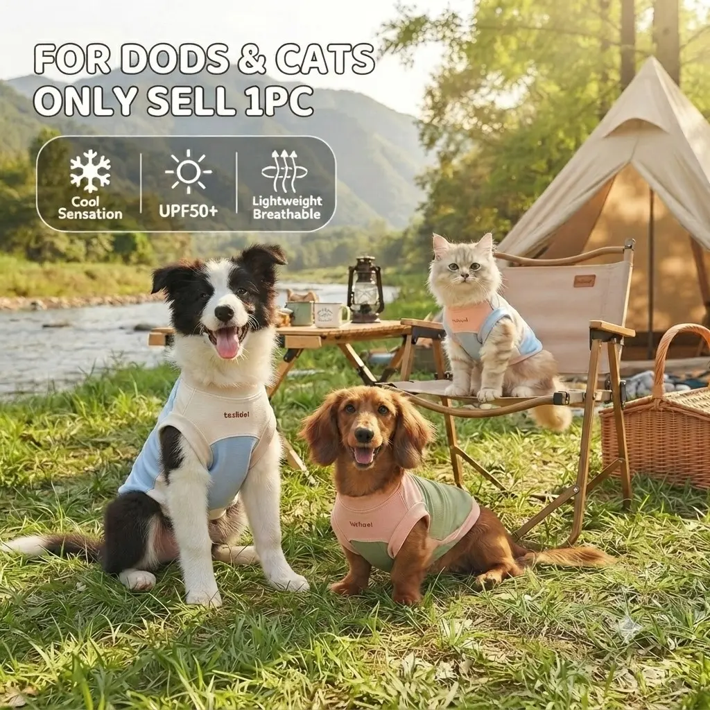 Pet Summer Color-Block Elastic Cooling Vest (For Dogs & Cats)，Sun-protective & breathable, instant cooling sensation. The ultimate stylish gear for outdoor camping. Helps prevent insects, dirt, and shedding. A must-have practical outfit for every pet!