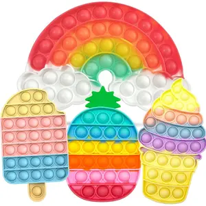 4 Pcs Fidget Toys, Rainbow Push Bubble Fidget Toys Ice Cream Toy Pineapple Squeeze Toys Set for ADHD Autism Stress Relief Toy Giftfidget toys
