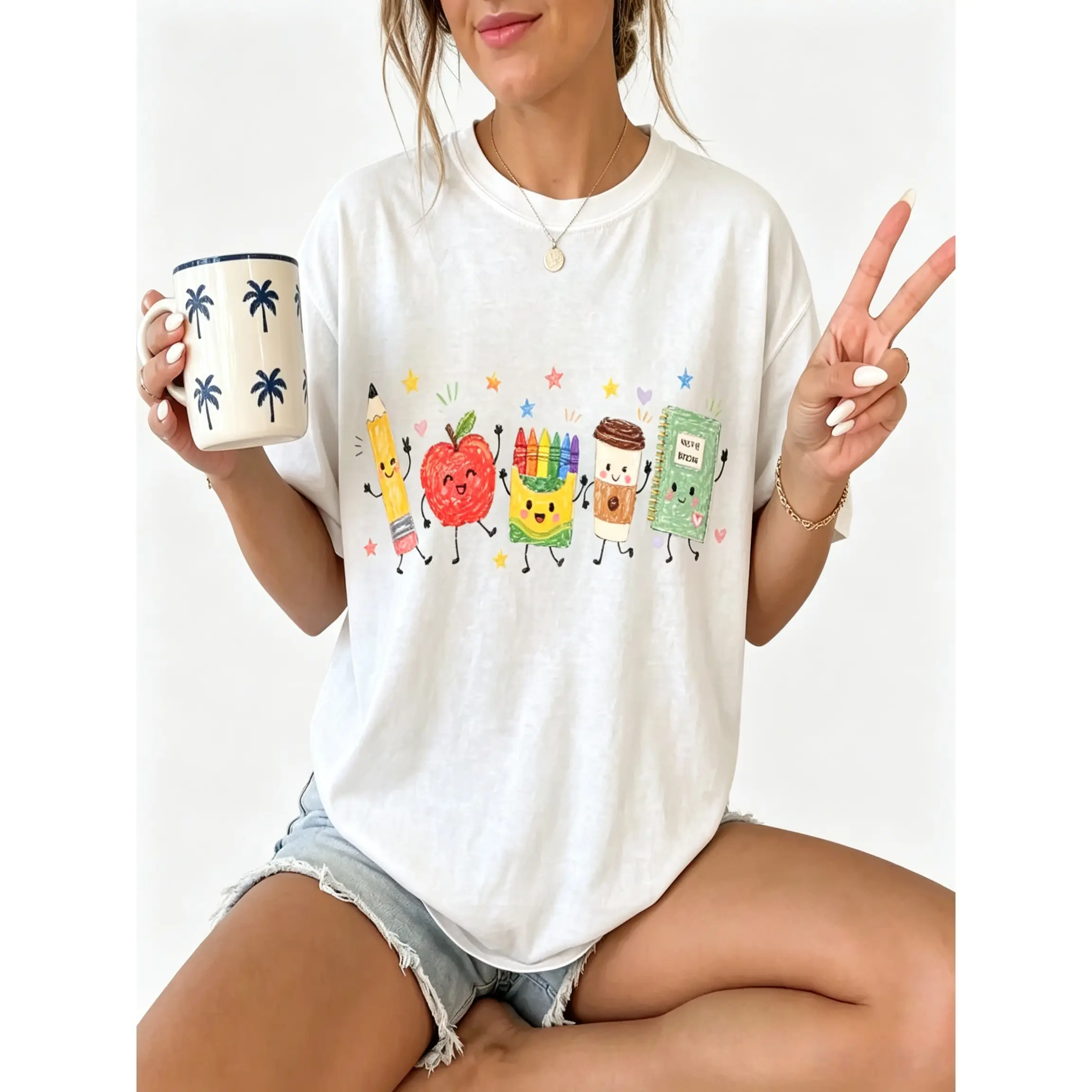 Back to School  T-Shirt, Cute School Supplies Graphic Tee, Teacher Apple Pencil Notebook Shirt, Classroom Aesthetic Gift