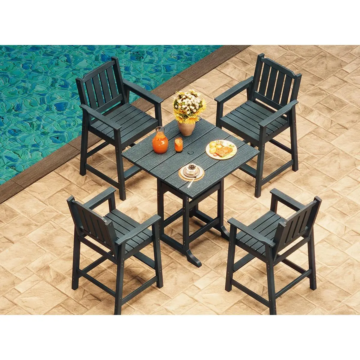 🍹 5-Piece Adirondack Outdoor Bar Set – HDPE All-Weather Patio Table & 4 Barstools, 400 lbs Capacity, Umbrella Hole, Perfect for Backyard & Poolside! 🏡✨