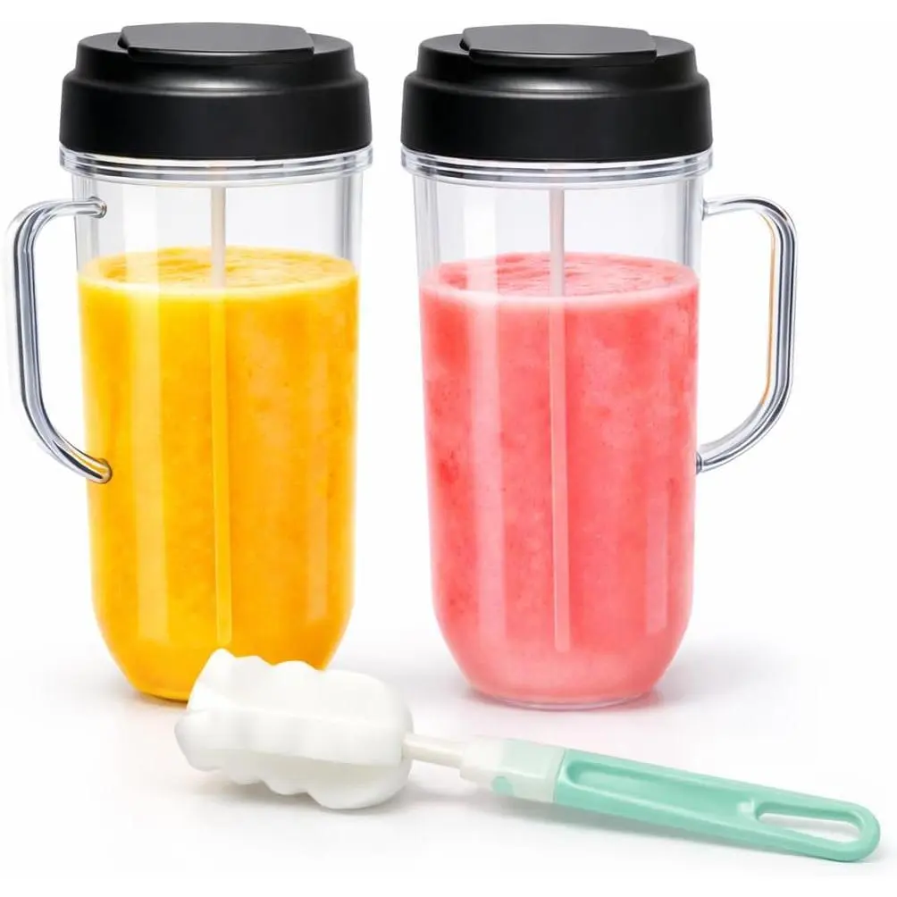 2 Packs Replacement for Magic Bullet Blender Cups, Tall 22oz Cup w/Flip-Top To-Go Lid, Blender Replacement Parts, Mug with Handle Compatible with Magic Bullet 250w MB1001