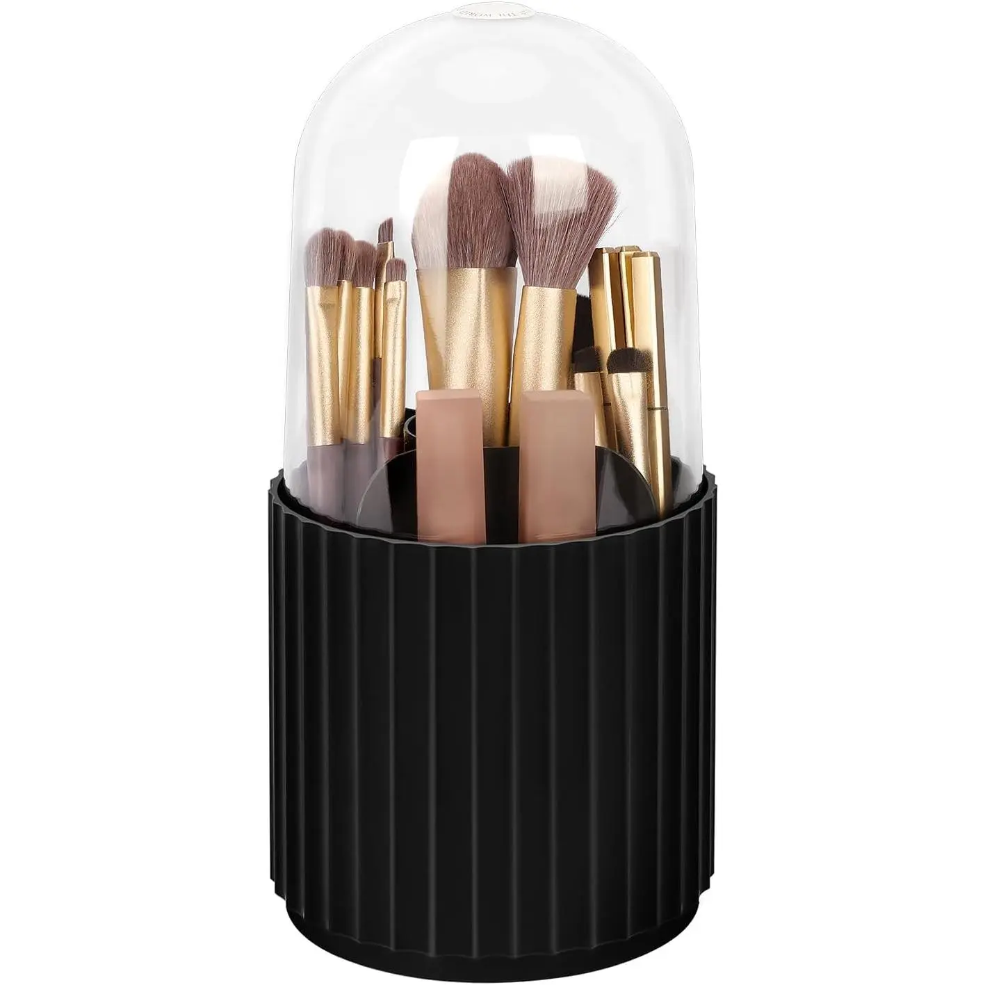 Makeup Brush Holder Organizer with Lid, 360  Rotatable Spinning  Holder Display for Bathroom  Countertop, Black