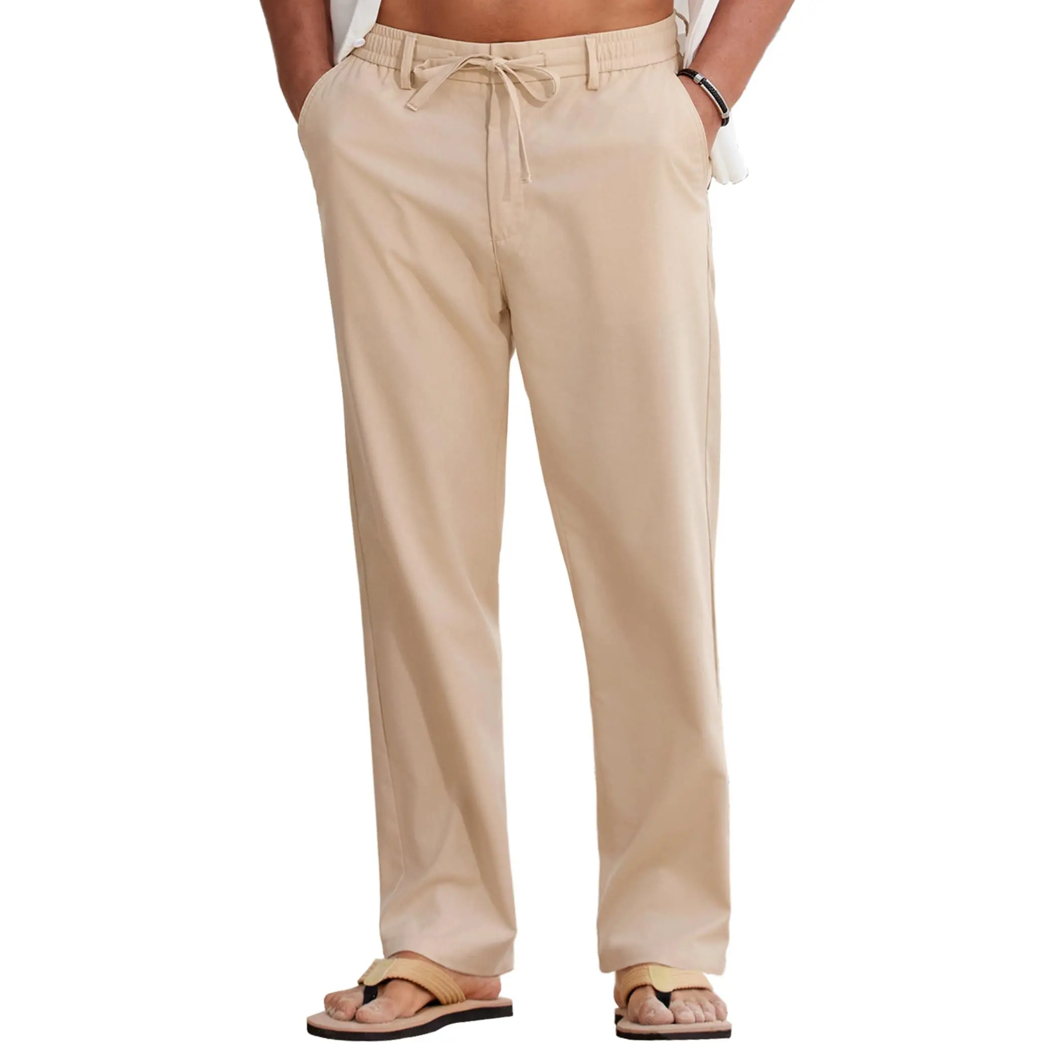 COOFANDY Men's Casual Cotton Linen Pants - All Season Lightweight Breathable Drawstring Trousers, Wrinkle Free Stretch Dress Pants for Daily Wear & Travel Wrinkle