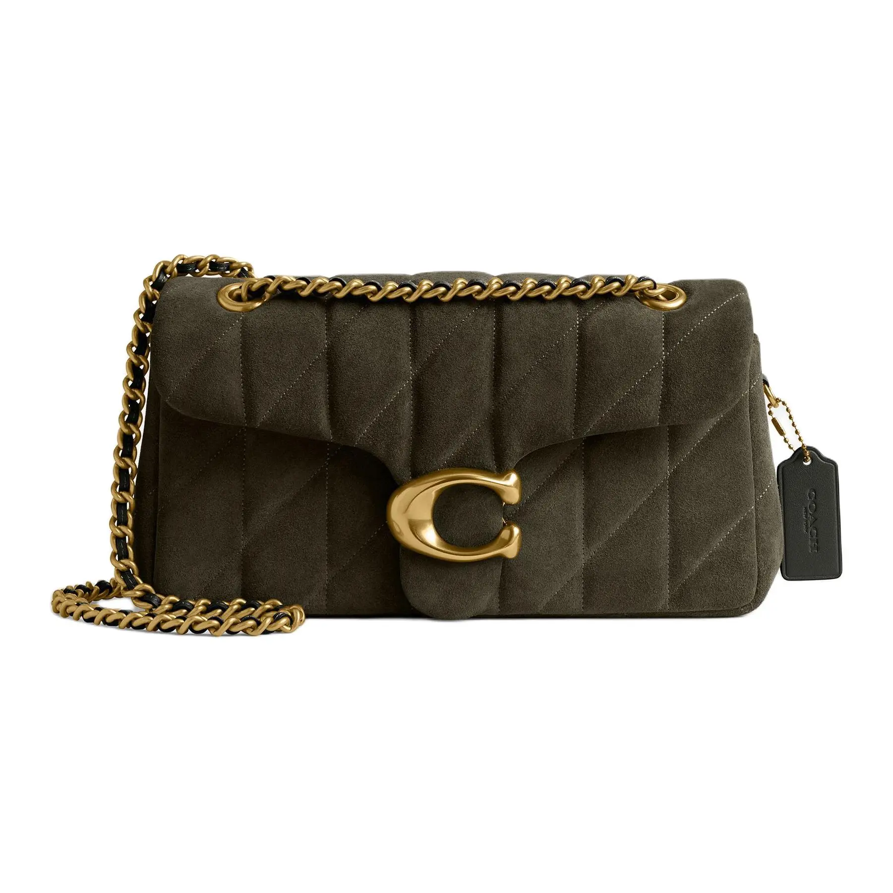 COACH Tabby 26 Crossbody Shoulder Bag for Women, Medium Size, Brass Hardware, Olive Green Suede