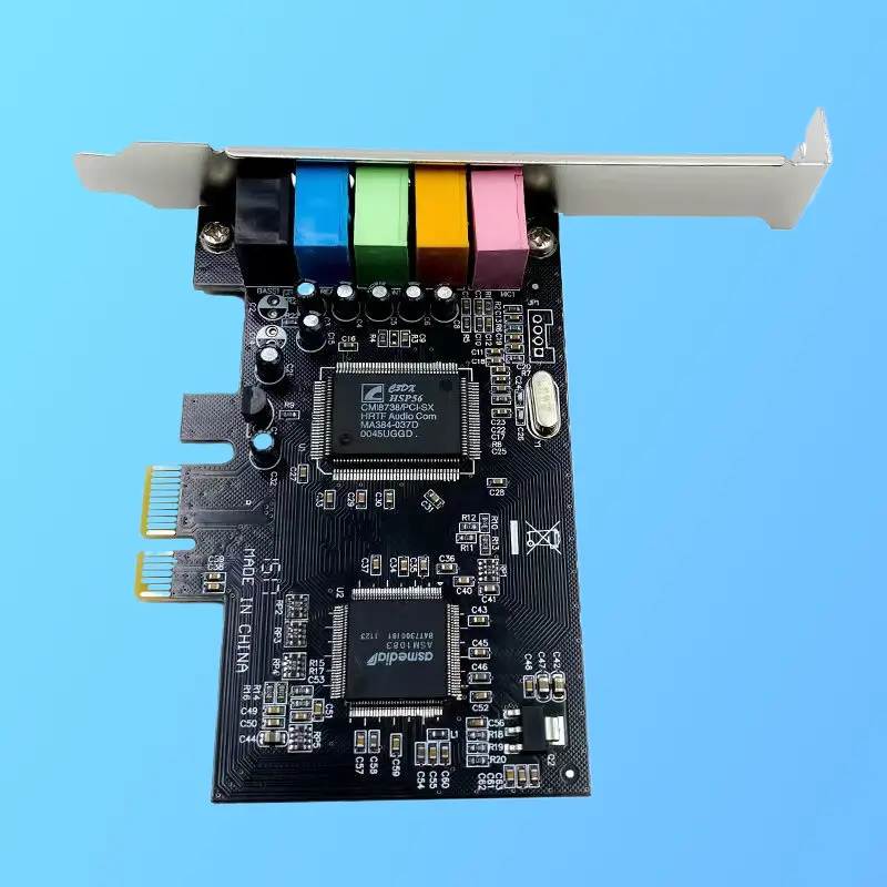 PCI-E Internal 5.1 Channel Sound Card for Desktops, CMI8738 Chipset, True 5.1ch, Shielded PCB, Built-in Reverb, Clean High Quality Digital-to-Analog Conversion, Clean Noise-Free, Enhanced Vocals, Gold-Plated Connectors, Windows 7 Compatible