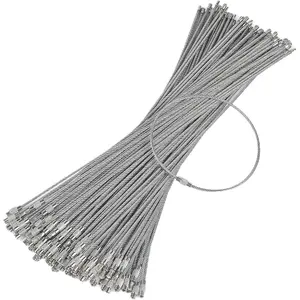 10 Inch Wire Keychain Cable Large Stainless Steel Key Ring Loop Holder, 100 Pack