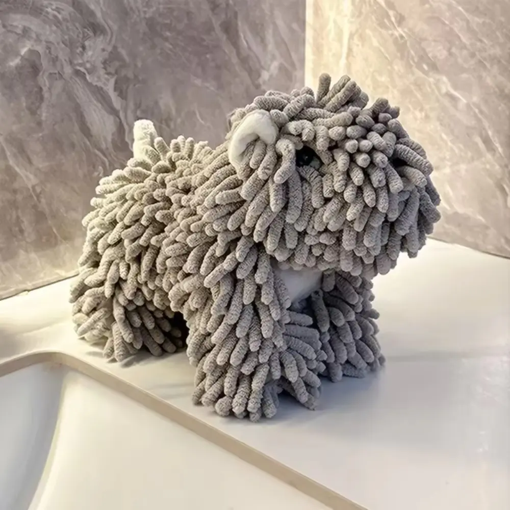 Decorative Hanging Hand Towel with 3D Plush Puppy, Super Absorbent and Cute for Kitchen or Bathroom, Hangable, Cute Look, Plush Fabric, Puppy Shape, Cute Towel