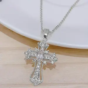 Men's Accessories Cross Necklace - Light Luxury Simple Copper Pendant Inlaid with Cubic Zirconia, Versatile All-Match Jewelry for Women & Men, Ideal for Daily & Party Wear
